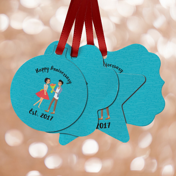 Custom Happy Anniversary Metal Ornaments - Double Sided w/ Couple's Names