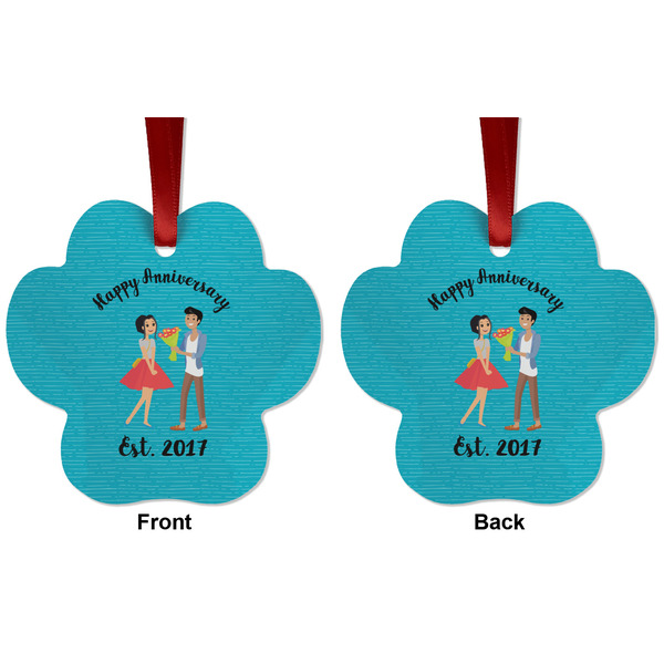Happy Anniversary Metal Paw Ornament - Front and Back