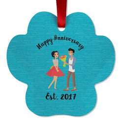 Happy Anniversary Metal Paw Ornament - Double Sided w/ Couple's Names