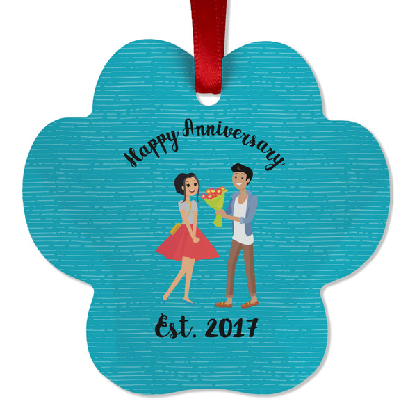 Custom Happy Anniversary Metal Paw Ornament - Double Sided w/ Couple's Names