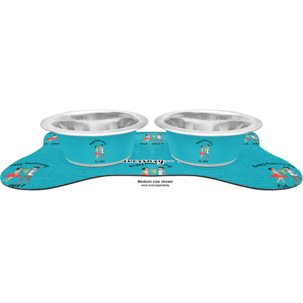 Happy Anniversary Metal Pet Bowls - On Dog Bone Shaped Mat