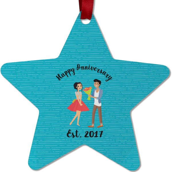 Custom Happy Anniversary Metal Star Ornament - Double Sided w/ Couple's Names