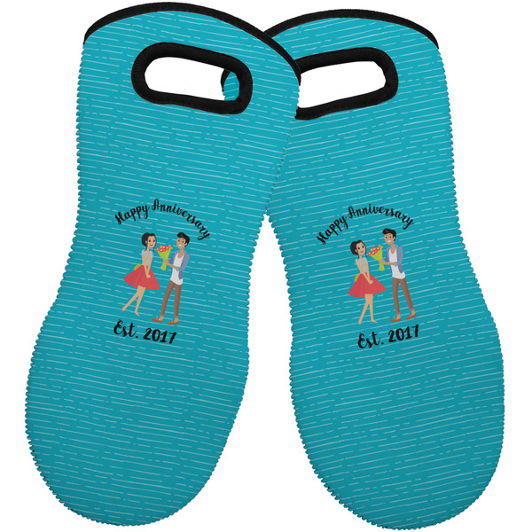 Custom Happy Anniversary Neoprene Oven Mitts - Set of 2 w/ Couple's Names