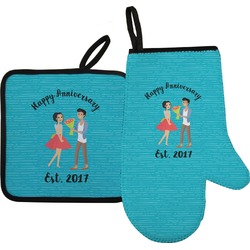 Happy Anniversary Oven Mitt & Pot Holder Set w/ Couple's Names