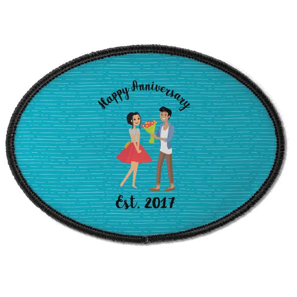 Custom Happy Anniversary Iron On Oval Patch w/ Couple's Names
