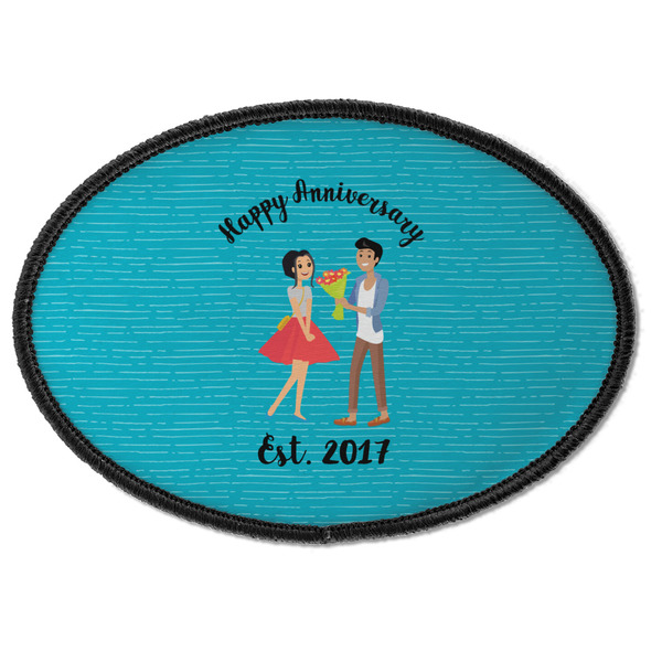 Custom Happy Anniversary Iron On Oval Patch w/ Couple's Names