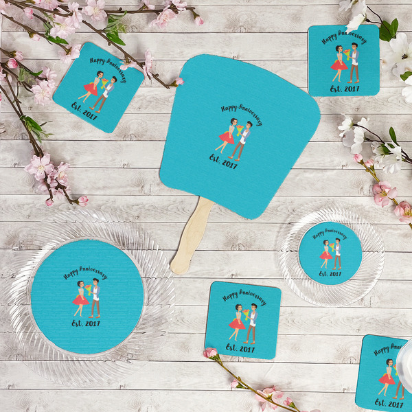 Happy Anniversary Party Supplies Combination Image - All items - Plates, Coasters, Fans