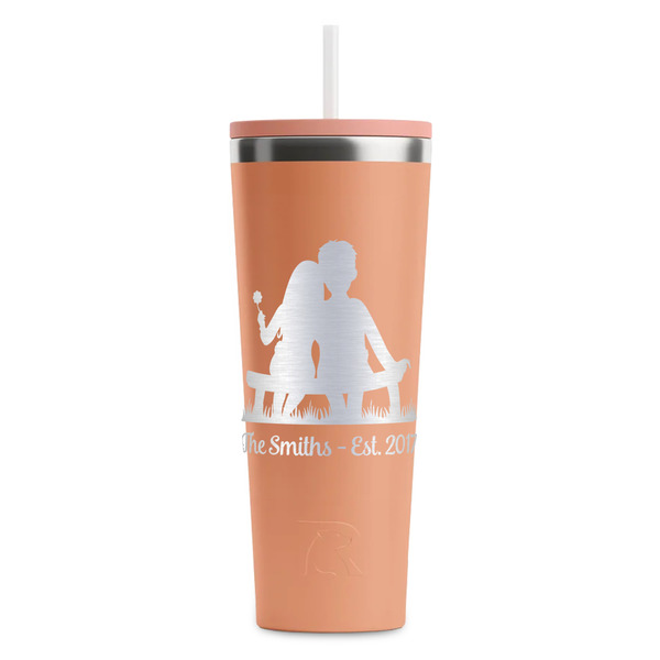 Custom Happy Anniversary RTIC Everyday Tumbler with Straw - 28oz - Peach - Single-Sided (Personalized)
