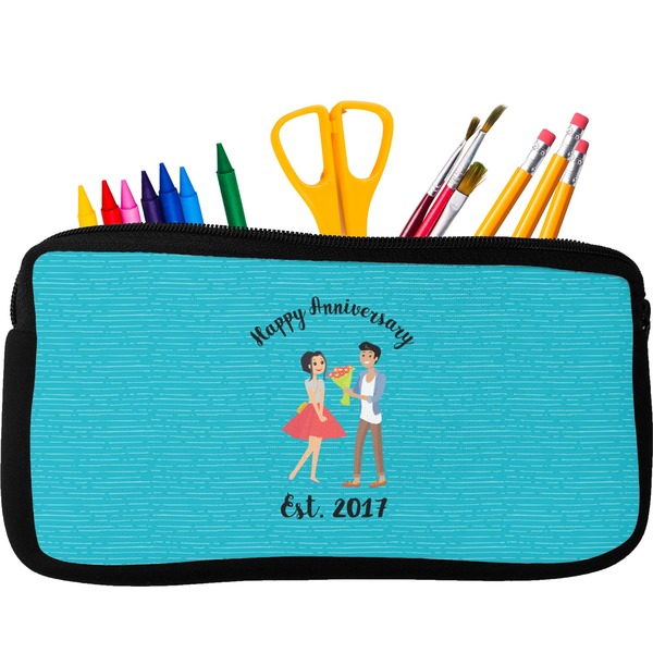 Custom Happy Anniversary Neoprene Pencil Case - Small w/ Couple's Names