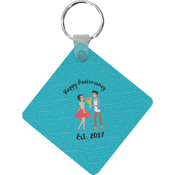 Custom Happy Anniversary Diamond Plastic Keychain w/ Couple's Names