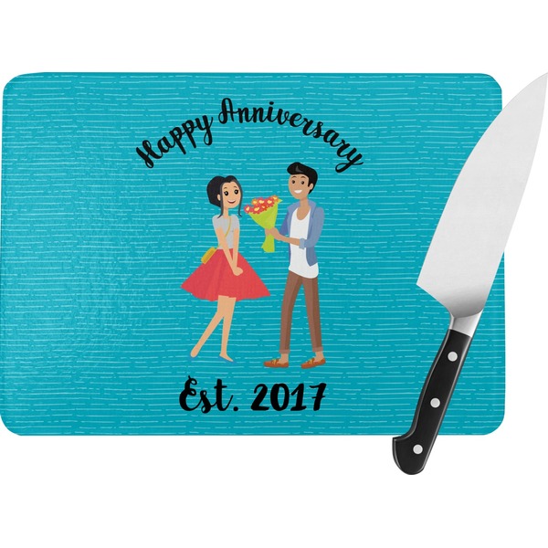 Custom Happy Anniversary Rectangular Glass Cutting Board - Large - 15.25"x11.25" w/ Couple's Names