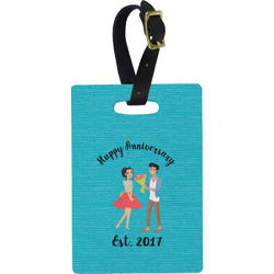 Happy Anniversary Plastic Luggage Tag - Rectangular w/ Couple's Names