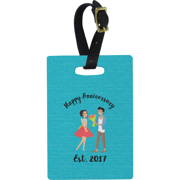 Custom Happy Anniversary Plastic Luggage Tag - Rectangular w/ Couple's Names
