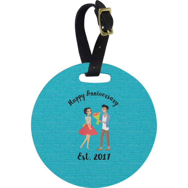 Custom Happy Anniversary Plastic Luggage Tag - Round (Personalized)