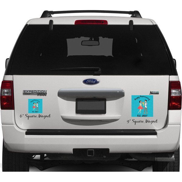 Happy Anniversary Personalized Square Car Magnets on Ford Explorer