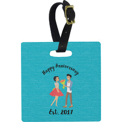 Happy Anniversary Plastic Luggage Tag - Square w/ Couple's Names