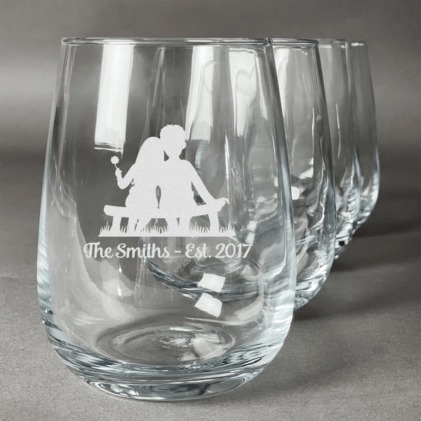 Custom Happy Anniversary Stemless Wine Glasses (Set of 4) (Personalized)