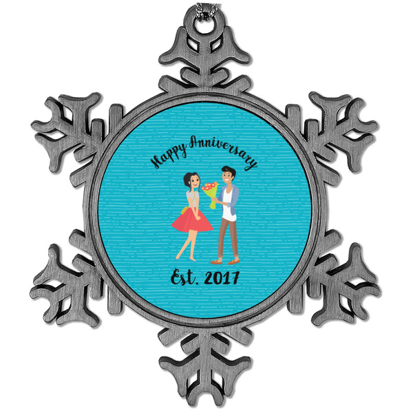 Custom Happy Anniversary Vintage Snowflake Ornament (Personalized)