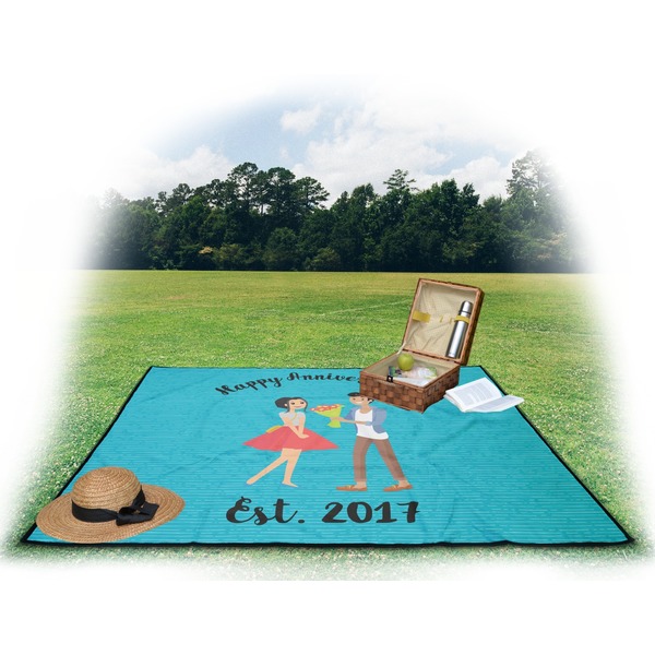 Happy Anniversary Picnic Blanket - with Basket Hat and Book - in Use