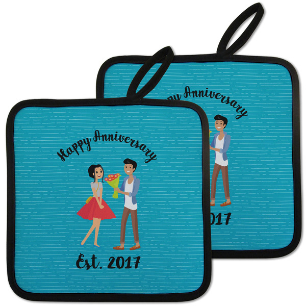 Custom Happy Anniversary Pot Holders - Set of 2 w/ Couple's Names