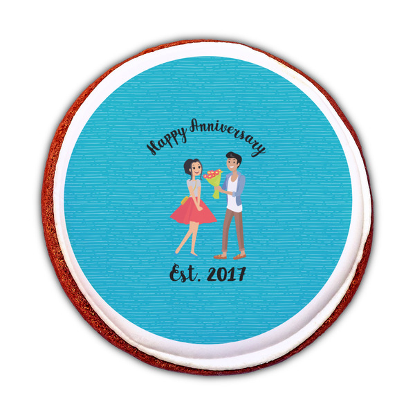 Happy Anniversary Printed Icing Circle - Medium - On Cookie