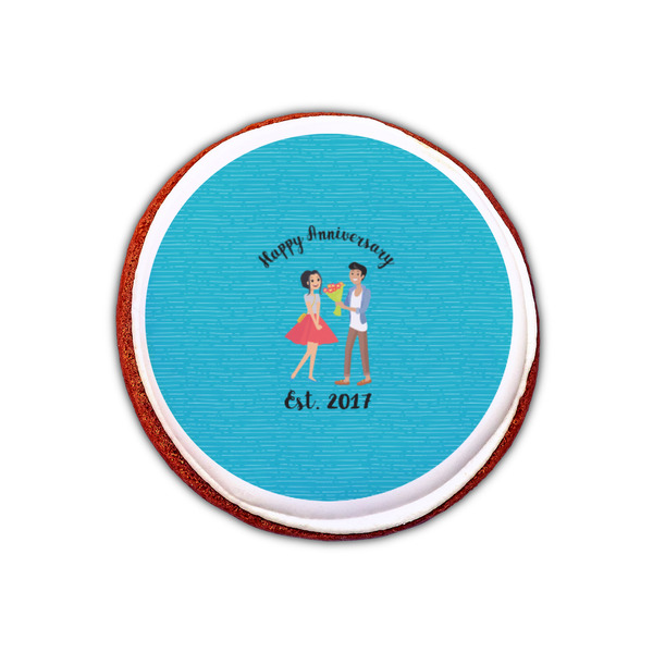 Happy Anniversary Printed Icing Circle - XSmall - On Cookie