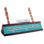 Happy Anniversary Red Mahogany Nameplate with Business Card Holder (Personalized)