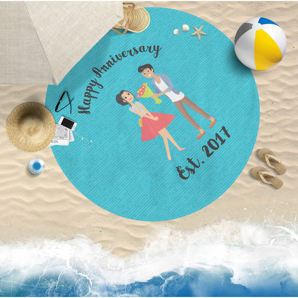 Happy Anniversary Round Beach Towel Lifestyle
