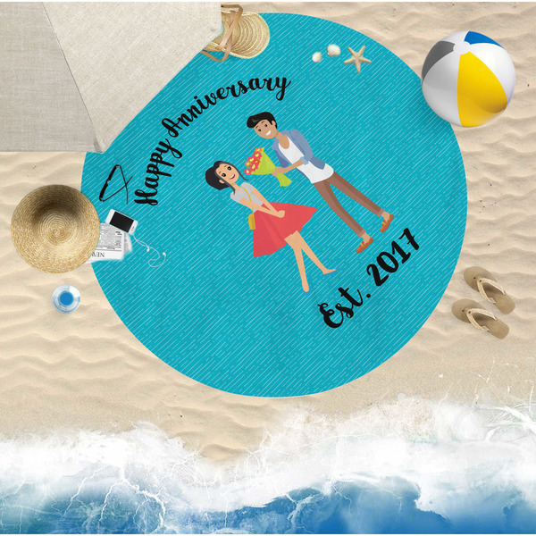 Happy Anniversary Round Beach Towel Lifestyle