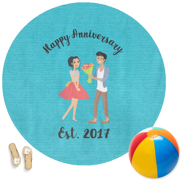Custom Happy Anniversary Round Beach Towel (Personalized)