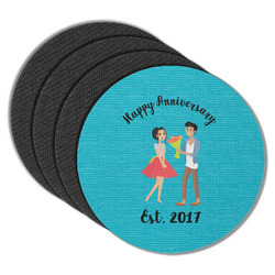 Happy Anniversary Round Rubber Backed Coasters - Set of 4 (Personalized)