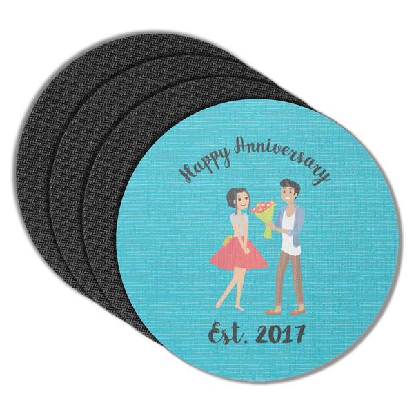 Custom Happy Anniversary Round Rubber Backed Coasters - Set of 4 (Personalized)