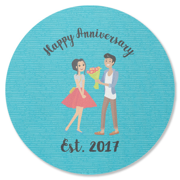Custom Happy Anniversary Round Rubber Backed Coaster (Personalized)