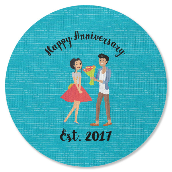 Happy Anniversary Round Coaster Rubber Back - Single
