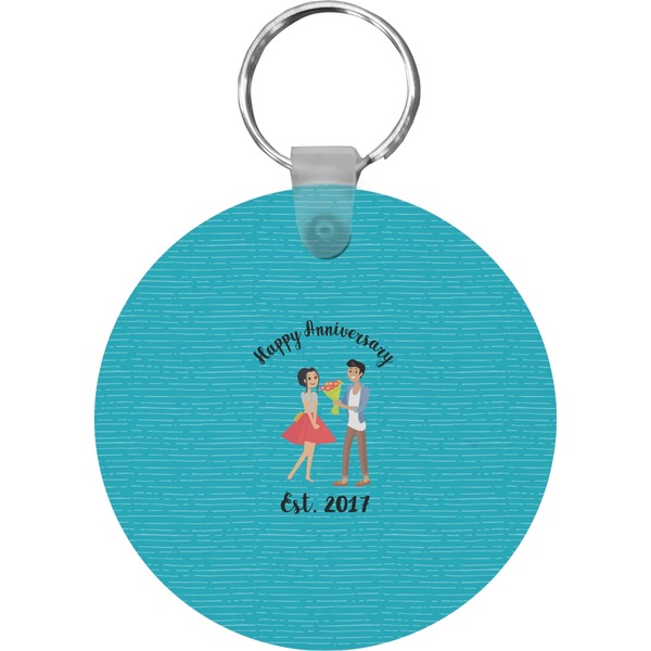 Custom Happy Anniversary Round Plastic Keychain (Personalized)
