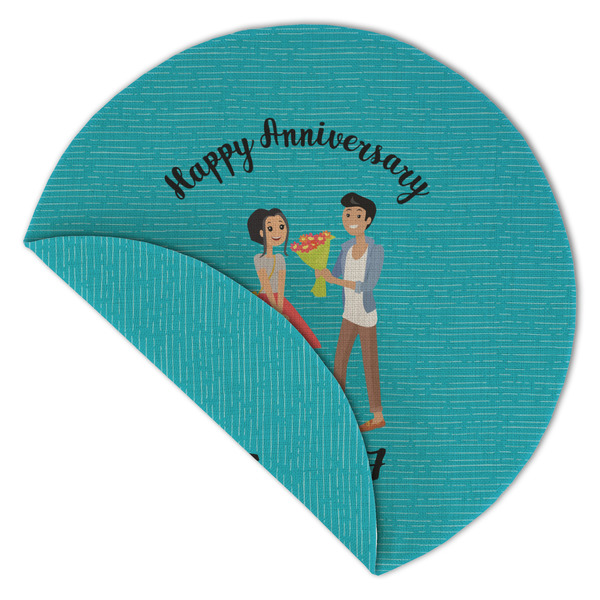 Happy Anniversary Round Linen Placemats - Front (folded corner double sided)