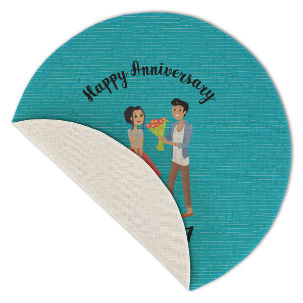 Happy Anniversary Round Linen Placemats - Front (folded corner single sided)