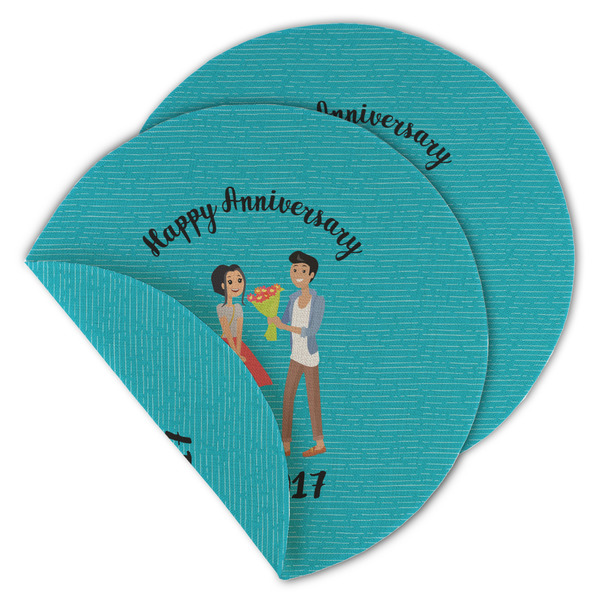 Custom Happy Anniversary Round Linen Placemat - Double Sided - Set of 4 (Personalized)