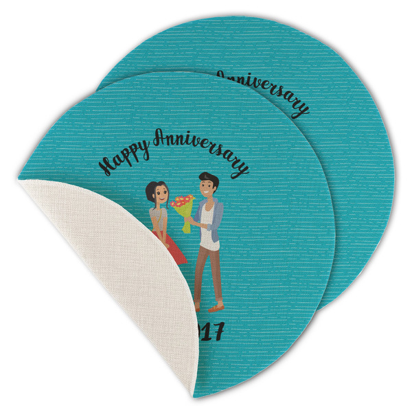 Custom Happy Anniversary Round Linen Placemat - Single Sided - Set of 4 (Personalized)