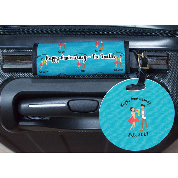 Happy Anniversary Round Luggage Tag & Handle Wrap - In Context