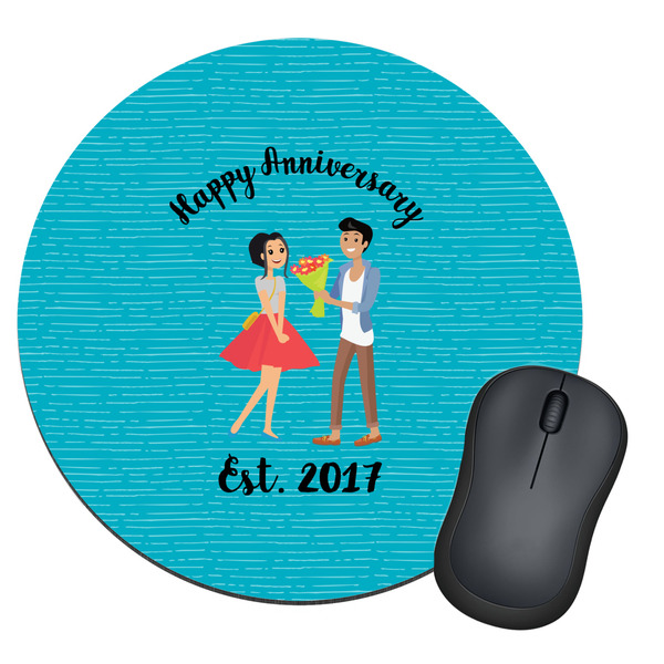 Custom Happy Anniversary Round Mouse Pad (Personalized)