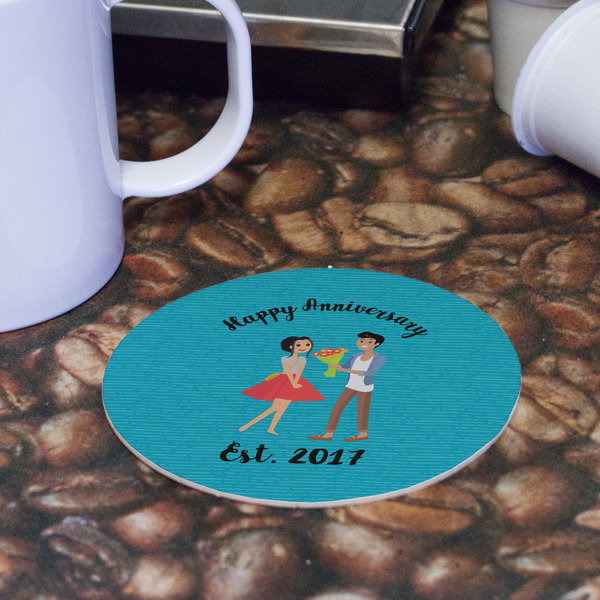 Happy Anniversary Round Paper Coaster - Front