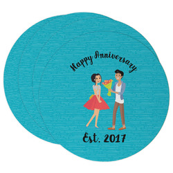 Happy Anniversary Round Paper Coasters w/ Couple's Names
