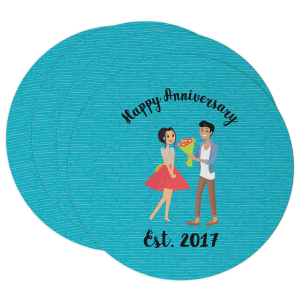 Custom Happy Anniversary Round Paper Coasters w/ Couple's Names