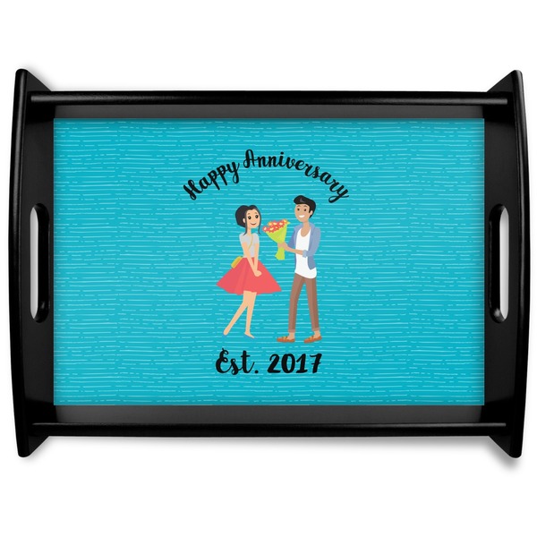 Custom Happy Anniversary Black Wooden Tray - Large (Personalized)