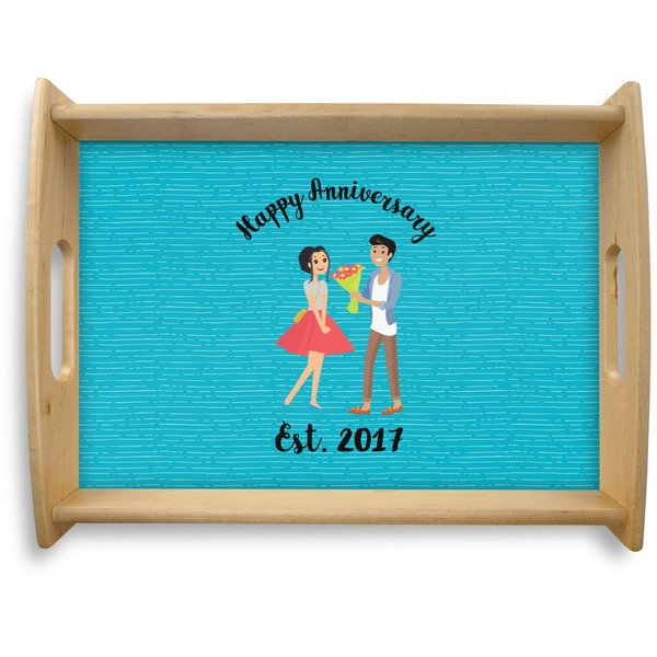Custom Happy Anniversary Natural Wooden Tray - Large (Personalized)