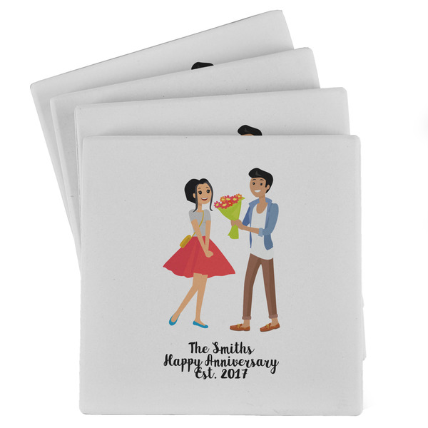 Custom Happy Anniversary Absorbent Stone Coasters - Set of 4 (Personalized)