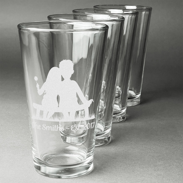 Custom Happy Anniversary Pint Glasses - Engraved (Set of 4) (Personalized)