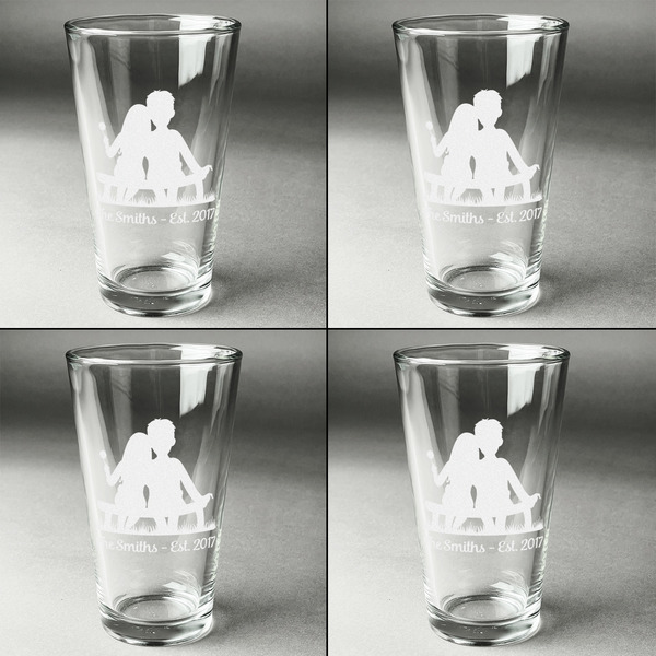 Happy Anniversary Set of Four Engraved Beer Glasses - Individual View