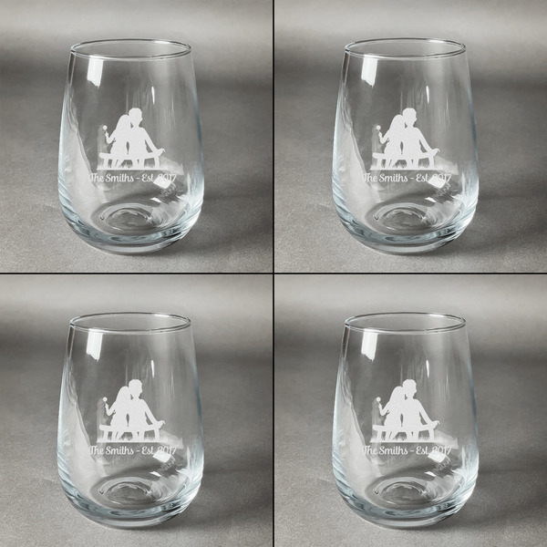 Happy Anniversary Set of Four Personalized Stemless Wineglasses (Approval)